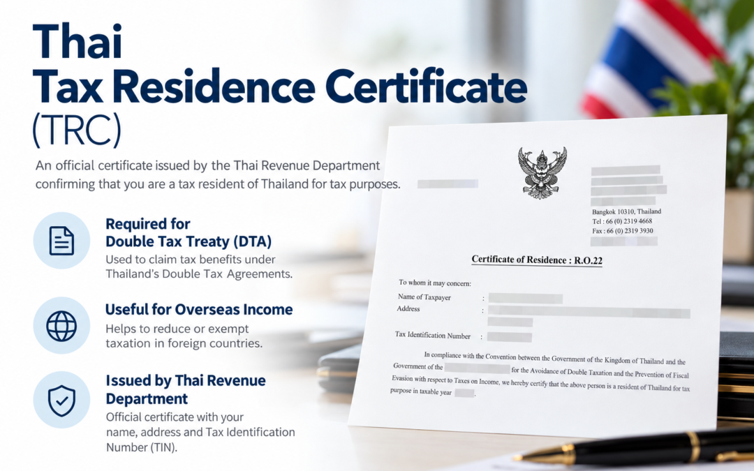 Tax Residence Certificate (TRC) or Certificate of Residence in Thailand for Tax purpose.